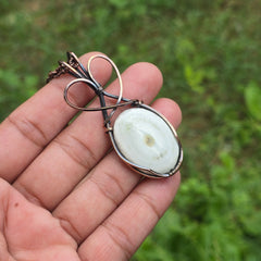 Solar Quartz Gemstone Handmade Copper Wire Wrap Chain Pendant 2.55" Sunkarton