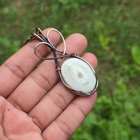 Solar Quartz Gemstone Handmade Copper Wire Wrap Chain Pendant 2.55" Sunkarton