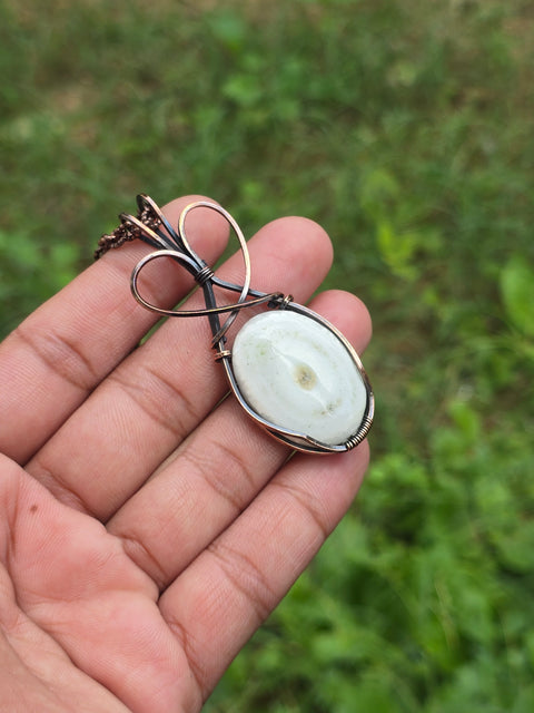 Solar Quartz Gemstone Handmade Copper Wire Wrap Chain Pendant 2.55