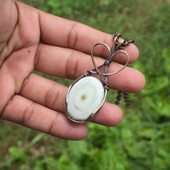 Solar Quartz Gemstone Handmade Copper Wire Wrap Chain Pendant 2.55" Sunkarton