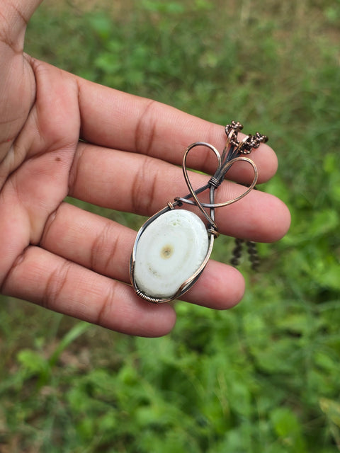 Solar Quartz Gemstone Handmade Copper Wire Wrap Chain Pendant 2.55