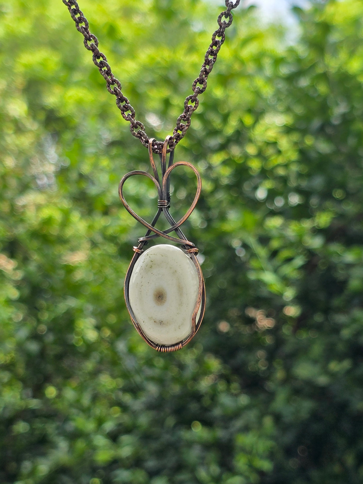 Solar Quartz Gemstone Handmade Copper Wire Wrap Chain Pendant 2.55" Sunkarton