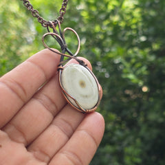 Solar Quartz Gemstone Handmade Copper Wire Wrap Chain Pendant 2.55" Sunkarton
