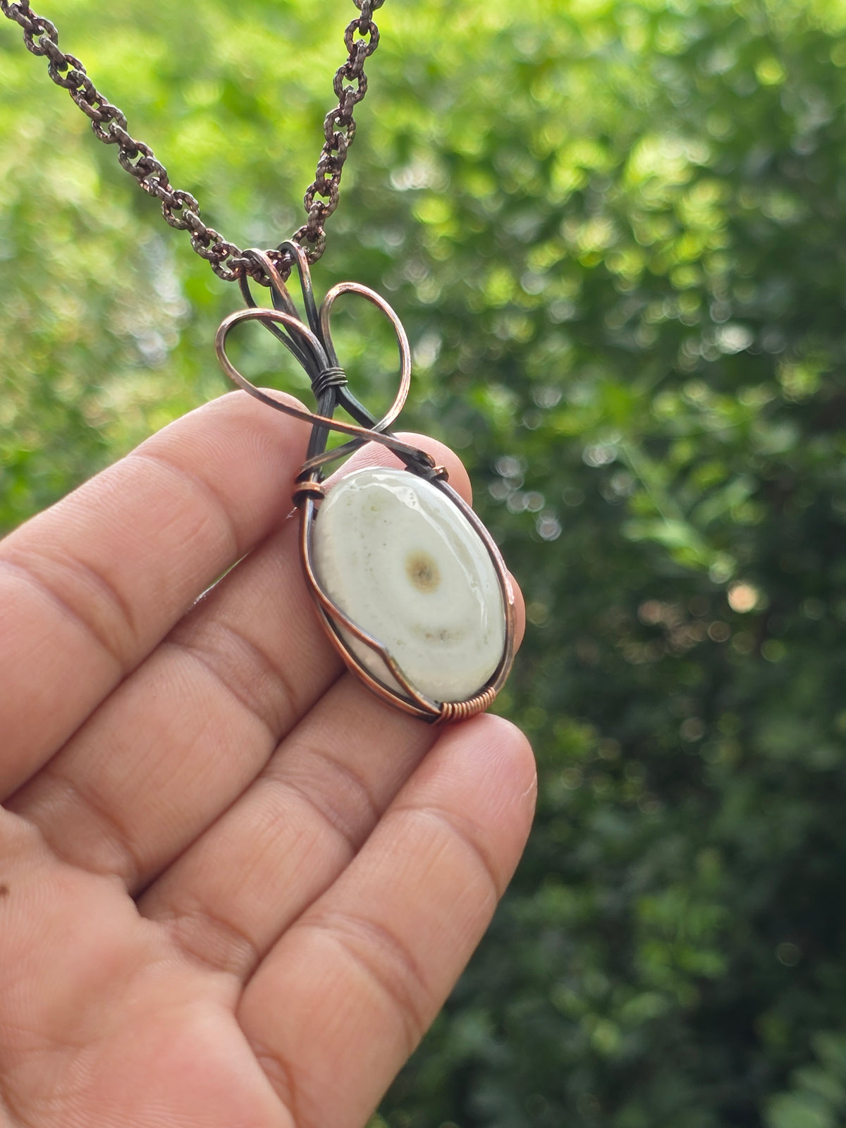 Solar Quartz Gemstone Handmade Copper Wire Wrap Chain Pendant 2.55" Sunkarton