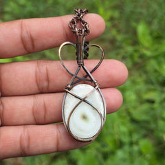 Solar Quartz Gemstone Handmade Copper Wire Wrap Chain Pendant 2.55" Sunkarton