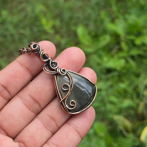 Polychrome Jasper Gemstone Handmade Copper Wire Wrap Chain Pendant 2.16