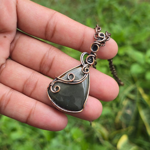 Polychrome Jasper Gemstone Handmade Copper Wire Wrap Chain Pendant 2.16