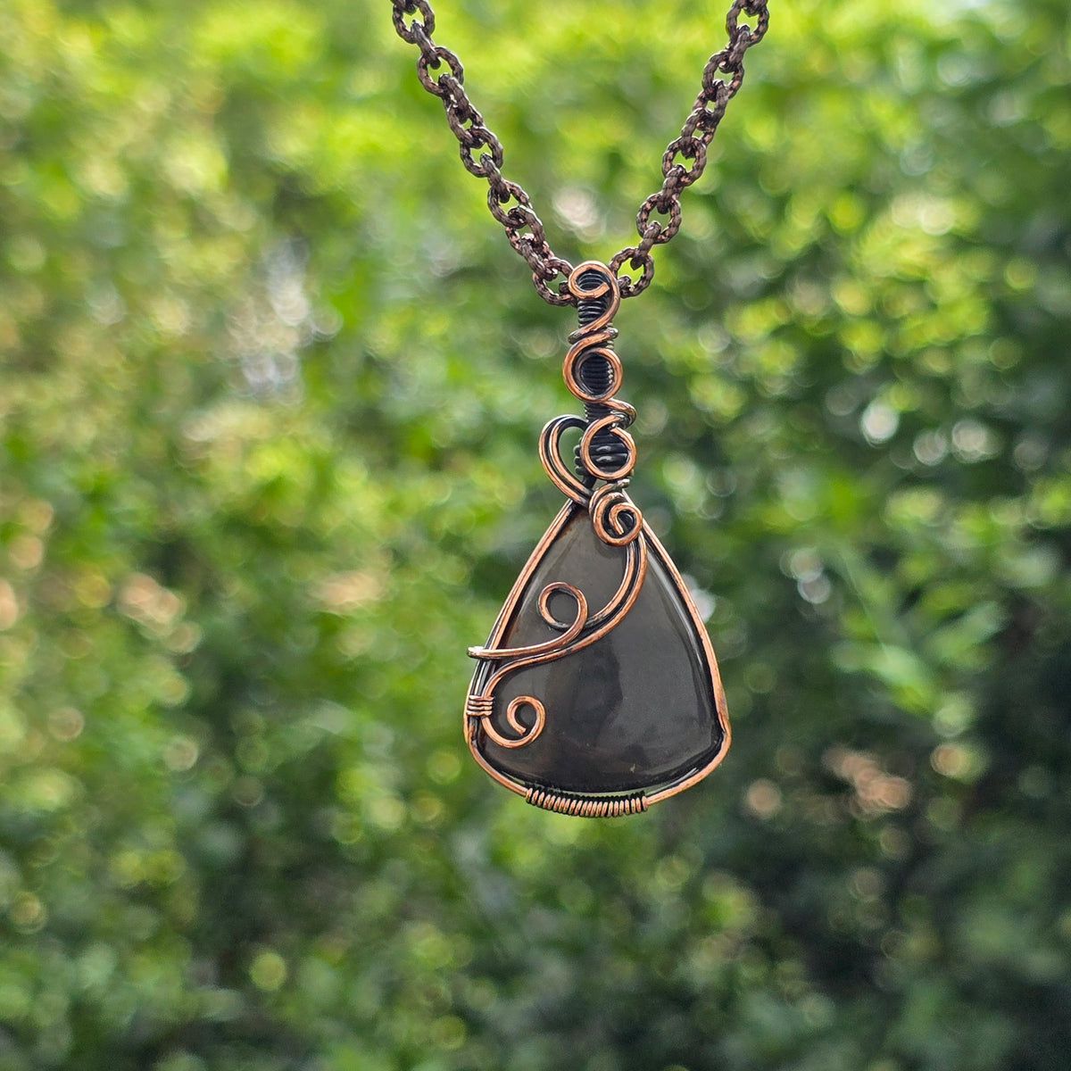 Polychrome Jasper Gemstone Handmade Copper Wire Wrap Chain Pendant 2.16" Sunkarton