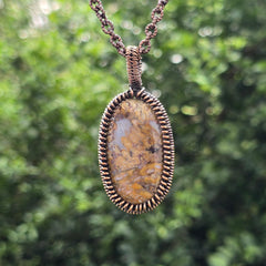 Plume Agate Gemstone Handmade Copper Wire Wrap Chain Pendant 2.36" Sunkarton