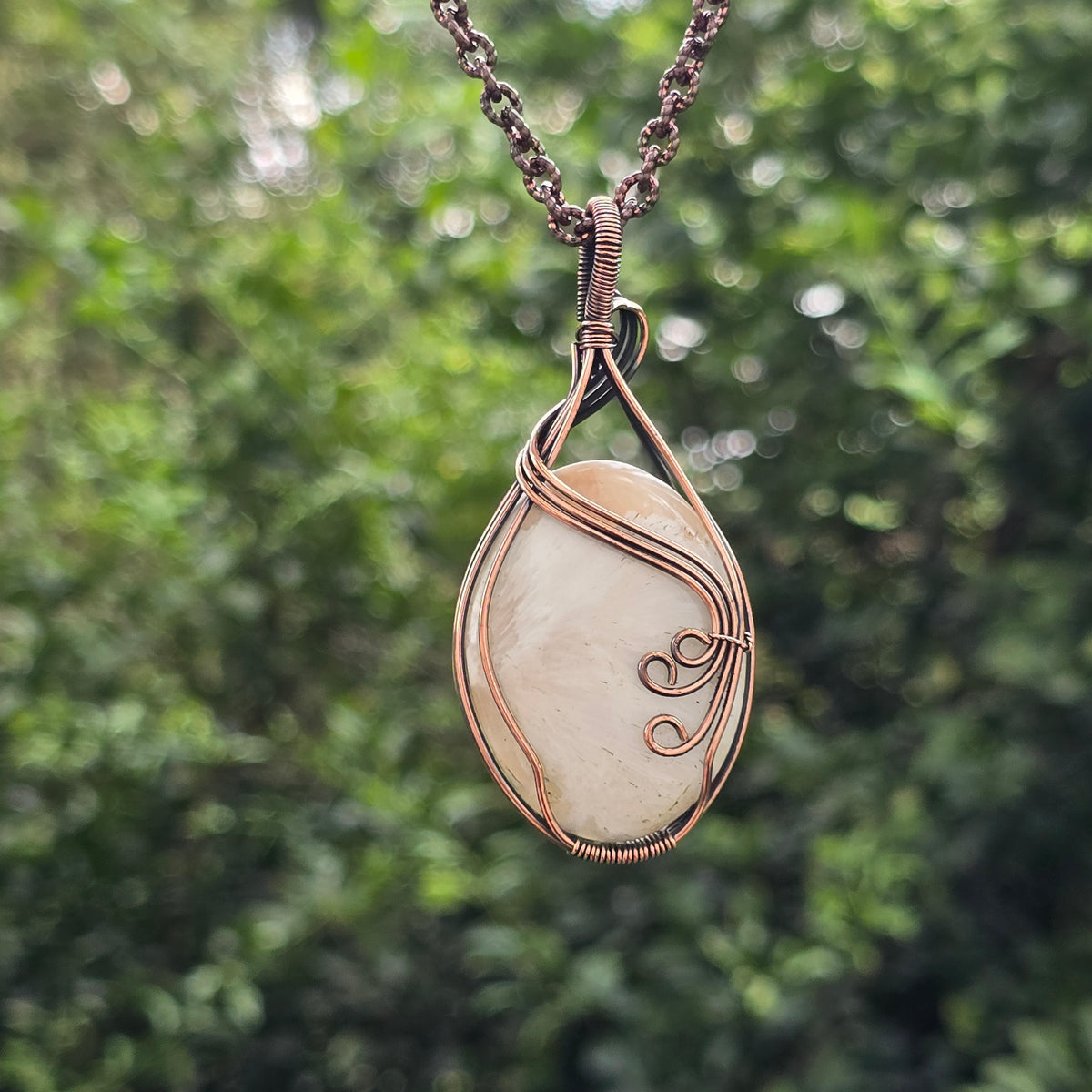 Scolecite  Gemstone Handmade Copper Wire Wrap Chain Pendant 2.95" Sunkarton