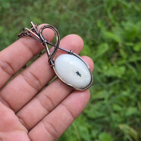 Solar Quartz Gemstone Handmade Copper Wire Wrap Chain Pendant 2.55