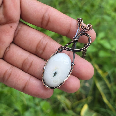 Solar Quartz Gemstone Handmade Copper Wire Wrap Chain Pendant 2.55
