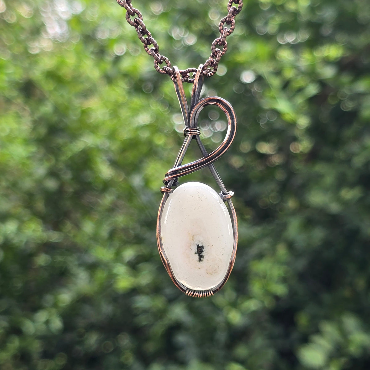 Solar Quartz Gemstone Handmade Copper Wire Wrap Chain Pendant 2.55" Sunkarton