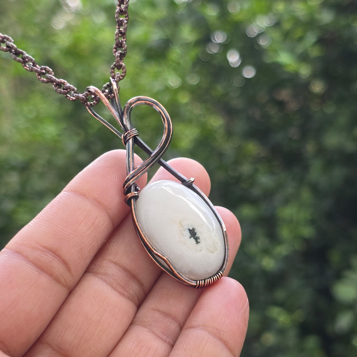 Solar Quartz Gemstone Handmade Copper Wire Wrap Chain Pendant 2.55" Sunkarton