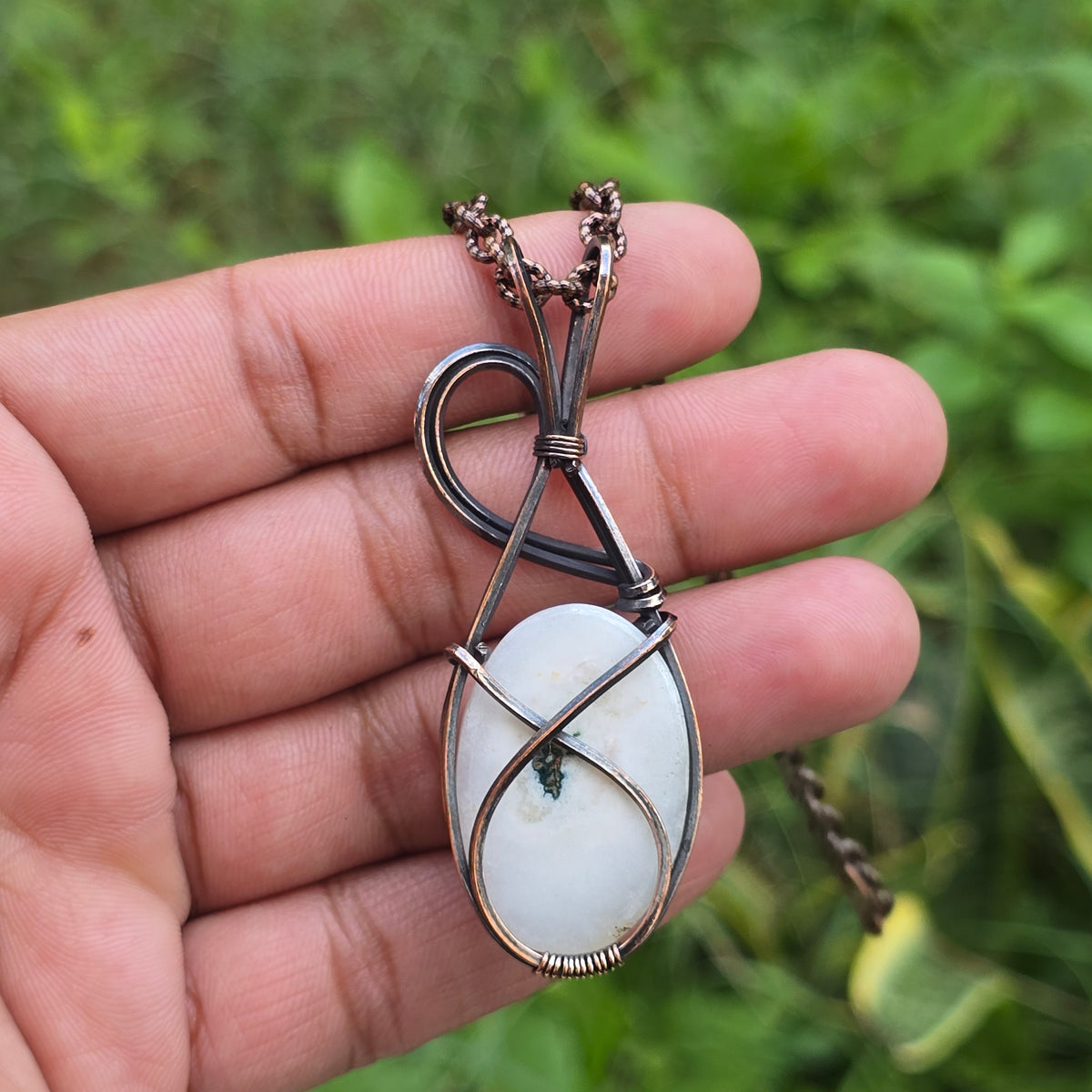 Solar Quartz Gemstone Handmade Copper Wire Wrap Chain Pendant 2.55" Sunkarton