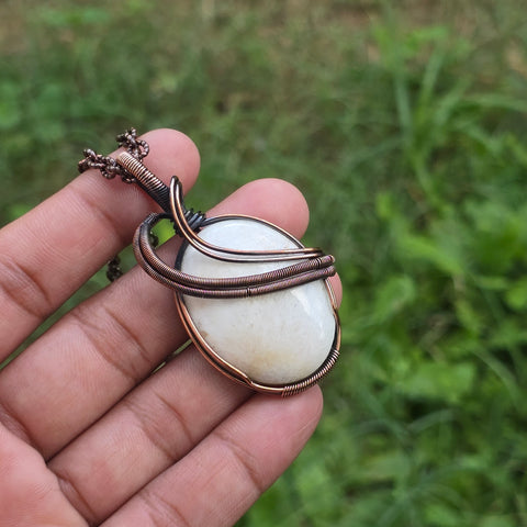 Scolecite  Gemstone Handmade Copper Wire Wrap Chain Pendant 2.36