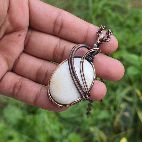 Scolecite  Gemstone Handmade Copper Wire Wrap Chain Pendant 2.36