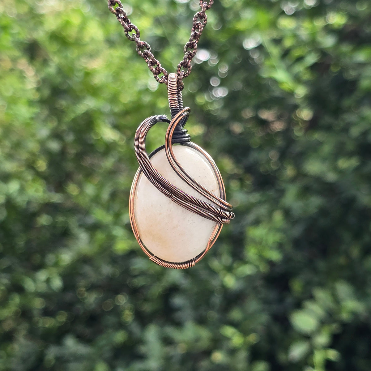 Scolecite  Gemstone Handmade Copper Wire Wrap Chain Pendant 2.36" Sunkarton