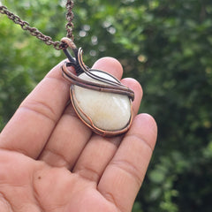 Scolecite  Gemstone Handmade Copper Wire Wrap Chain Pendant 2.36" Sunkarton
