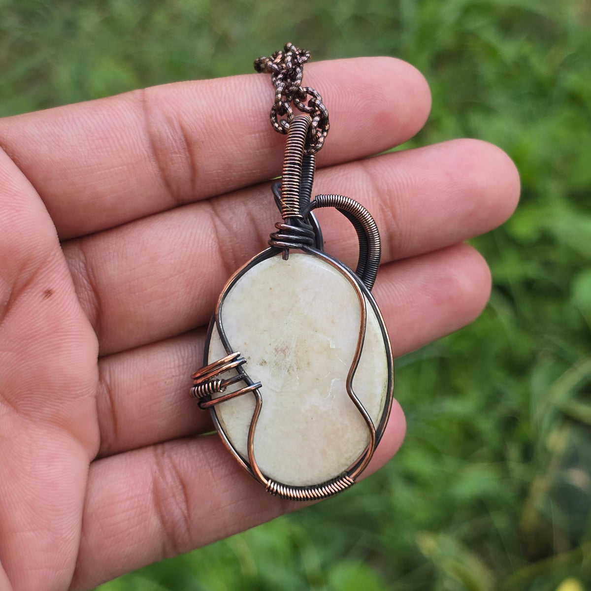 Scolecite  Gemstone Handmade Copper Wire Wrap Chain Pendant 2.36" Sunkarton