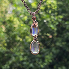 Rainbow Quartz Gemstone Handmade Copper Wire Wrap Chain Pendant 2.55" Sunkarton
