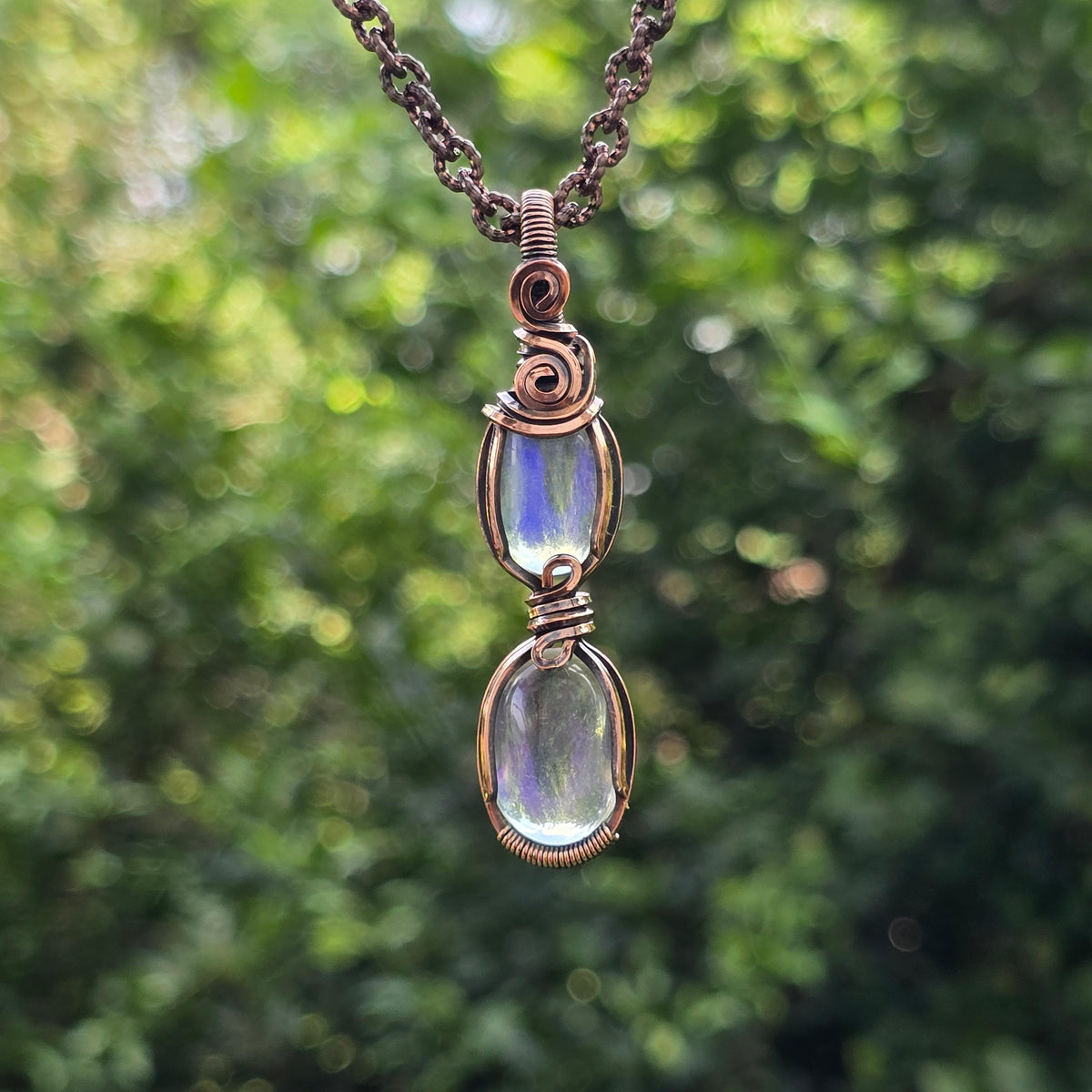 Rainbow Quartz Gemstone Handmade Copper Wire Wrap Chain Pendant 2.55" Sunkarton