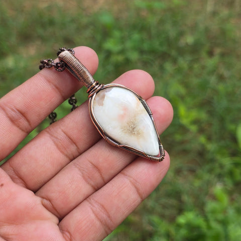 Scolecite  Gemstone Handmade Copper Wire Wrap Chain Pendant 2.55