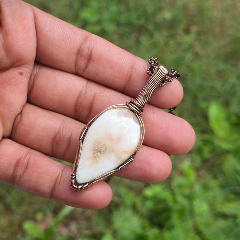 Scolecite  Gemstone Handmade Copper Wire Wrap Chain Pendant 2.55