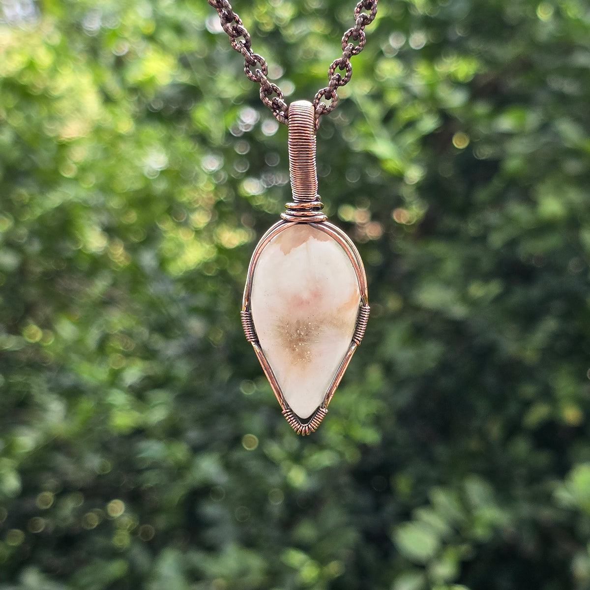 Scolecite  Gemstone Handmade Copper Wire Wrap Chain Pendant 2.55" Sunkarton