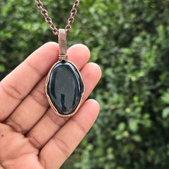 Green Moos Agate Gemstone Handmade Copper Wire Wrap Chain Pendant 2.36" Sunkarton