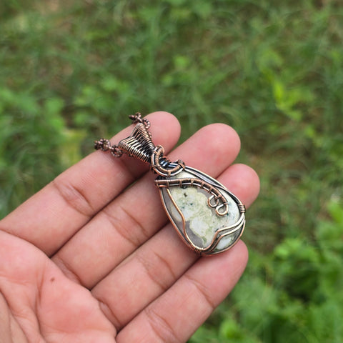 Solar Quartz Gemstone Handmade Copper Wire Wrap Chain Pendant 2.16