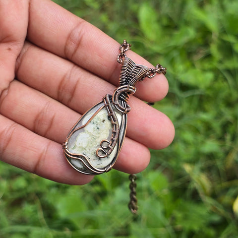 Solar Quartz Gemstone Handmade Copper Wire Wrap Chain Pendant 2.16