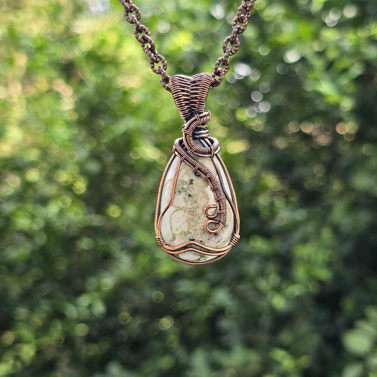 Solar Quartz Gemstone Handmade Copper Wire Wrap Chain Pendant 2.16" Sunkarton