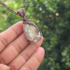 Solar Quartz Gemstone Handmade Copper Wire Wrap Chain Pendant 2.16" Sunkarton