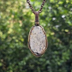 Dendrite Opal Gemstone Handmade Copper Wire Wrap Chain Pendant 2.55" Sunkarton