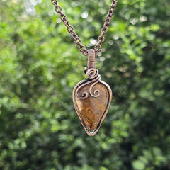 Plume Agate Gemstone Handmade Copper Wire Wrap Chain Pendant 2.36" Sunkarton
