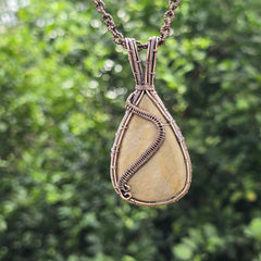 Polychrome Jasper Gemstone Handmade Copper Wire Wrap Chain Pendant 2.95" Sunkarton