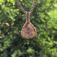 Crazy Lace Agate Gemstone Handmade Copper Wire Wrap Chain Pendant 2.16" Sunkarton