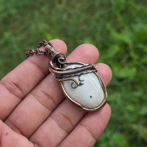 Solar Quartz Gemstone Handmade Copper Wire Wrap Chain Pendant 2.16