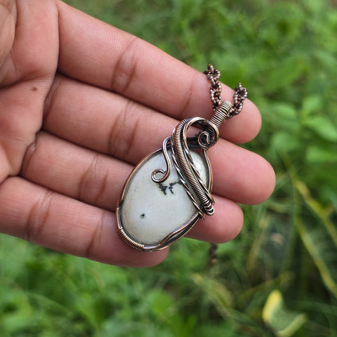 Solar Quartz Gemstone Handmade Copper Wire Wrap Chain Pendant 2.16