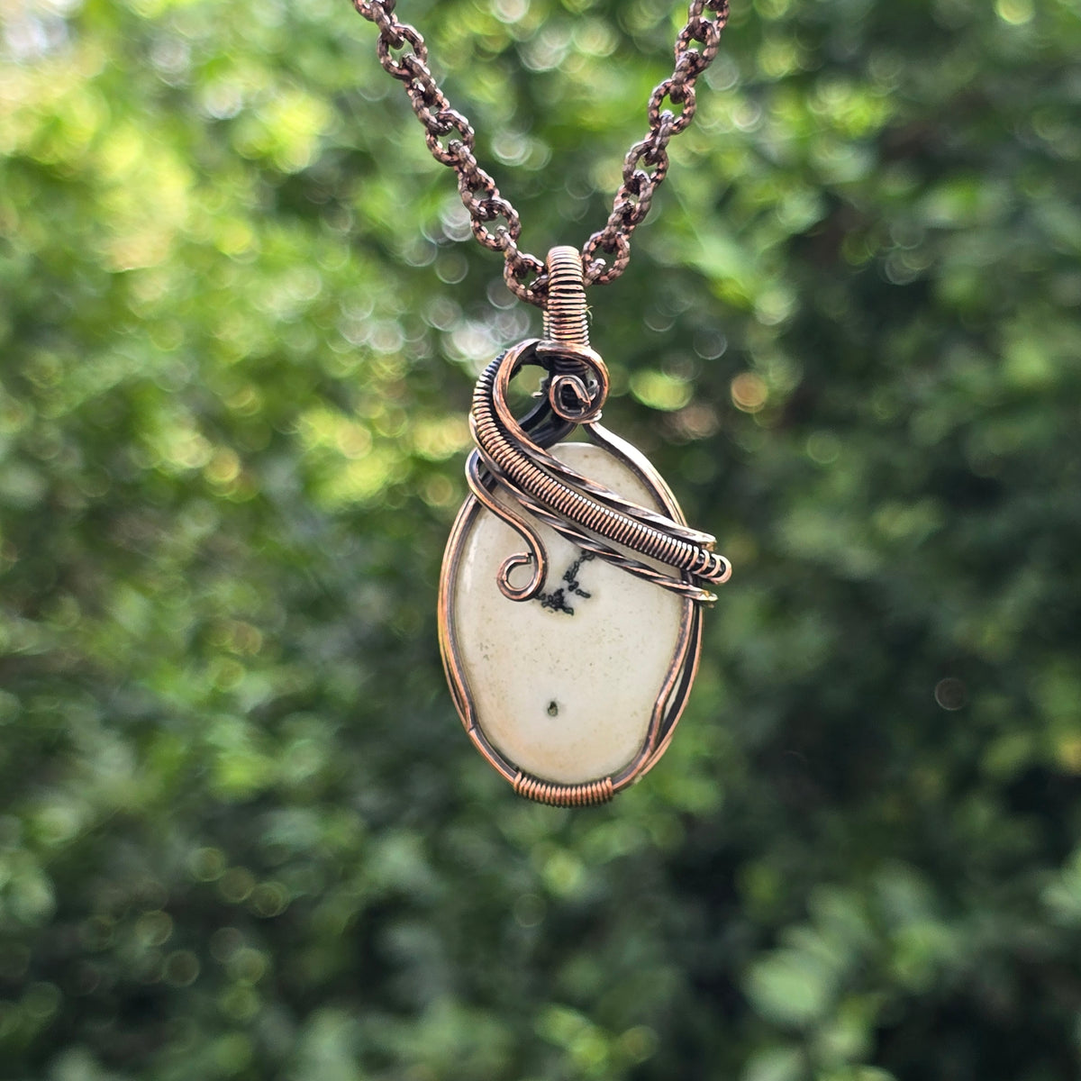 Solar Quartz Gemstone Handmade Copper Wire Wrap Chain Pendant 2.16" Sunkarton