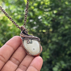 Solar Quartz Gemstone Handmade Copper Wire Wrap Chain Pendant 2.16" Sunkarton