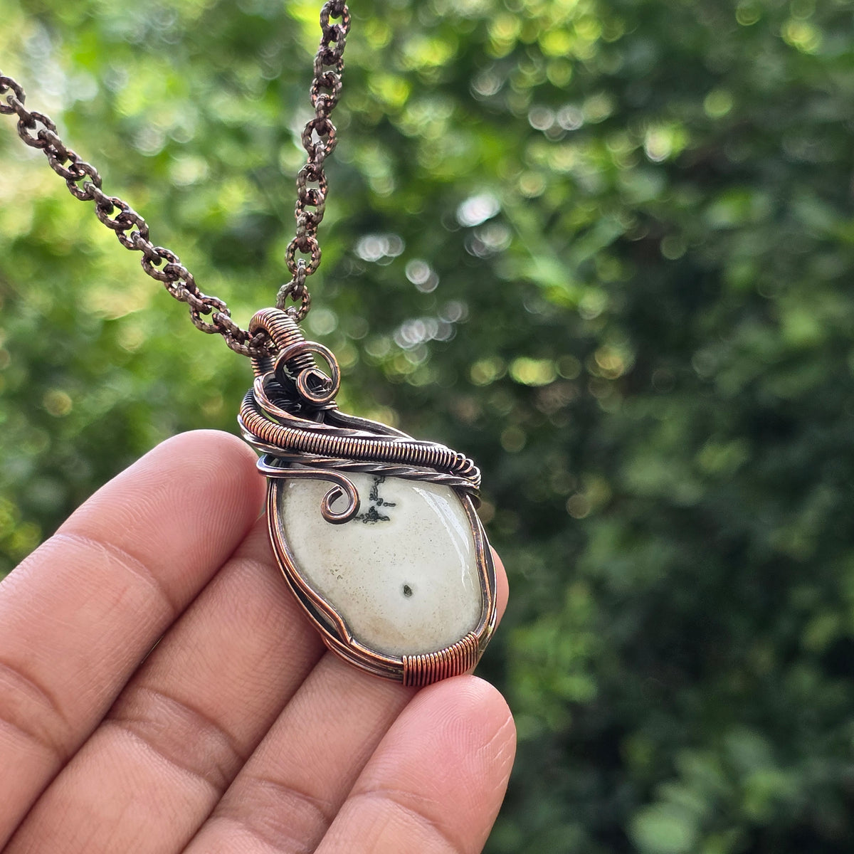 Solar Quartz Gemstone Handmade Copper Wire Wrap Chain Pendant 2.16" Sunkarton