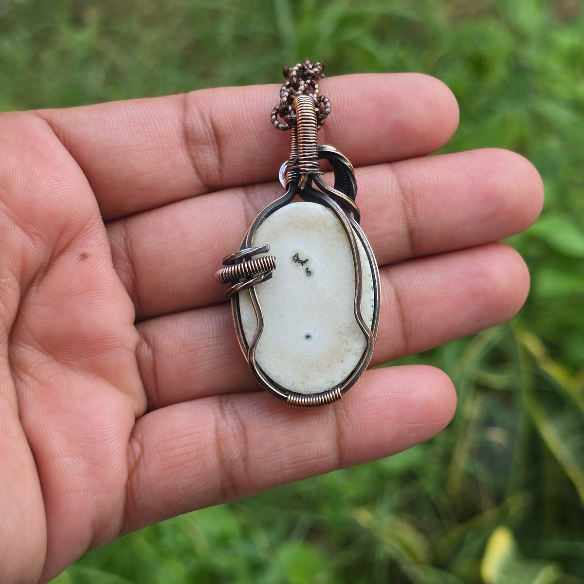 Solar Quartz Gemstone Handmade Copper Wire Wrap Chain Pendant 2.16" Sunkarton