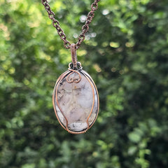 Dendrite Opal Gemstone Handmade Copper Wire Wrap Chain Pendant 2.36" Sunkarton