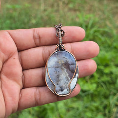 Dendrite Opal Gemstone Handmade Copper Wire Wrap Chain Pendant 2.36" Sunkarton