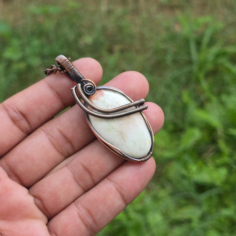 Scolecite  Gemstone Handmade Copper Wire Wrap Chain Pendant 2.55