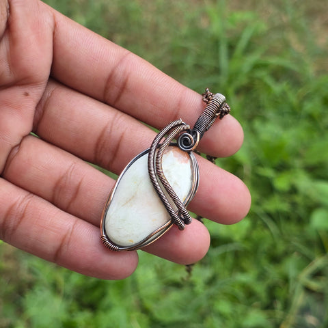 Scolecite  Gemstone Handmade Copper Wire Wrap Chain Pendant 2.55