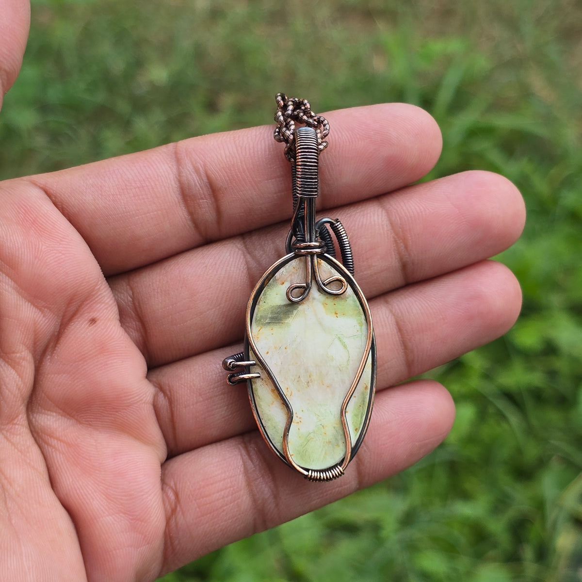 Scolecite  Gemstone Handmade Copper Wire Wrap Chain Pendant 2.55" Sunkarton