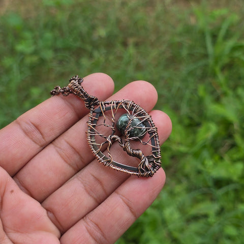 Seraphinite Gemstone Handmade Copper Wire Wrap Chain Pendant 2.16
